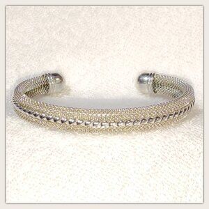 925 Sterling Silver Mesh Torque Cuff Bracelet Woven, Intricate, Comfortable 22g
